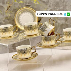 12 ENSEMBLES TASSES ET PLATEAU EN VERRE