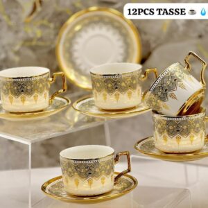12 ENSEMBLES TASSES ET PLATEAU EN VERRE