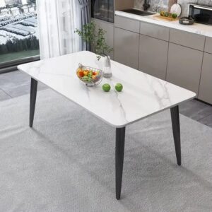 TABLE DE SALLE A MANGER EN MARBRE PIEDS EN METAL NOIR   F.U26