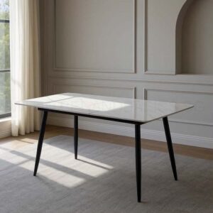 TABLE DE SALLE A MANGER EN MARBRE PIEDS EN METAL NOIR   F.U26
