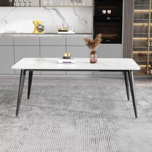 TABLE DE SALLE A MANGER EN MARBRE PIEDS EN METAL NOIR   F.U26
